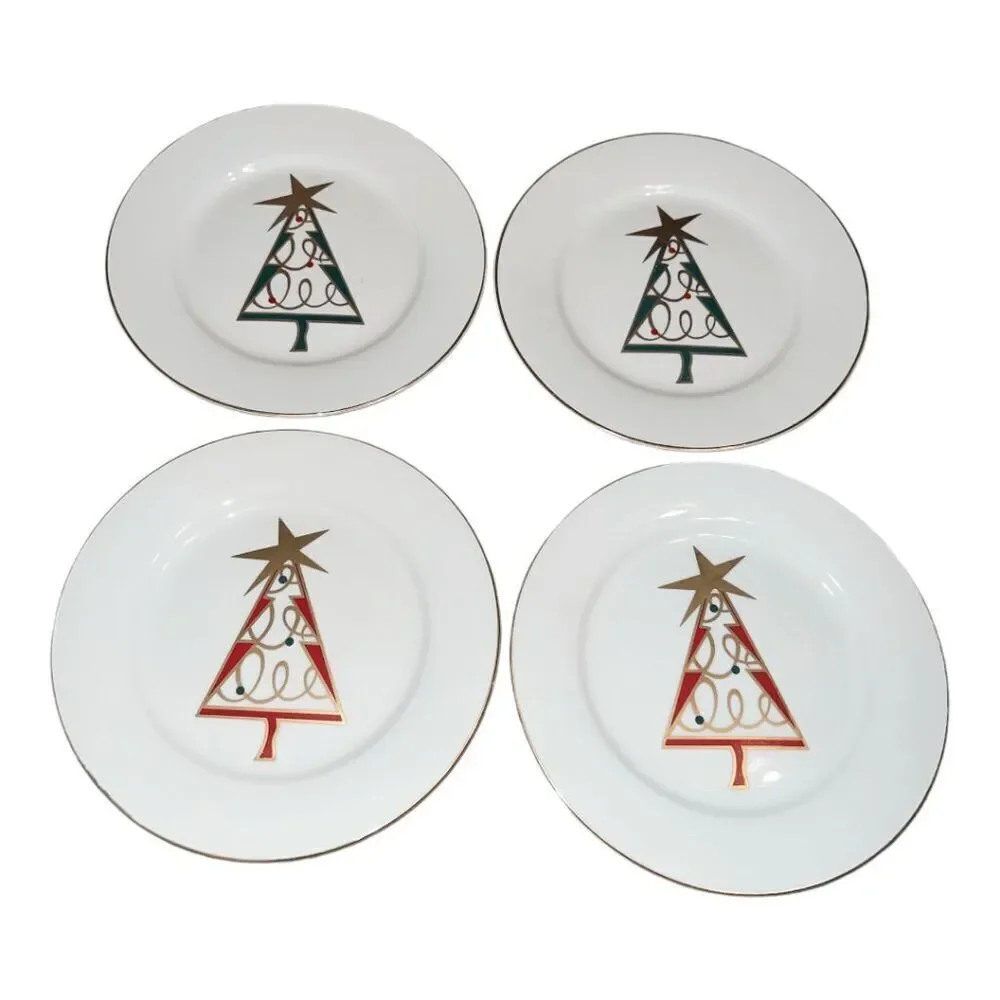 Pier 1 Imports Christmas Tree Dessert Plates, Set of 4, 8 inches
